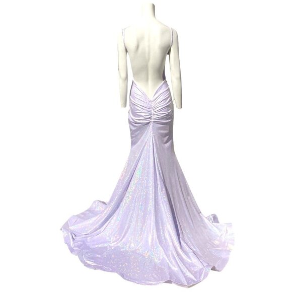 Jessica Angel 908 Silver Bedazzled Open Back Sparkling Gown Size Large NWT - Picture 2 of 7